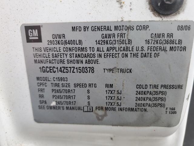 1GCEC14Z57Z150378 - 2007 CHEVROLET SILVERADO C1500 CLASSIC WHITE photo 12