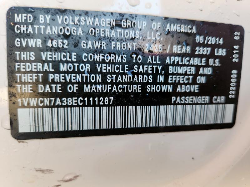 1VWCN7A38EC111267 - 2014 VOLKSWAGEN PASSAT SEL WHITE photo 13
