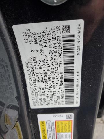 2HGFE1F76NH315900 - 2022 HONDA CIVIC EX CHARCOAL photo 12