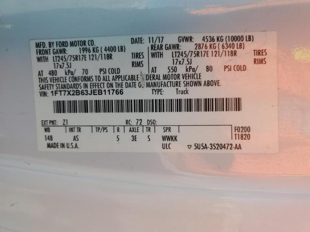 1FT7X2B63JEB11766 - 2018 FORD F250 SUPER DUTY Blanco foto 12