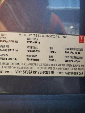 5YJSA1S17EFP32619 - 2014 TESLA MODEL S GRAY photo 12