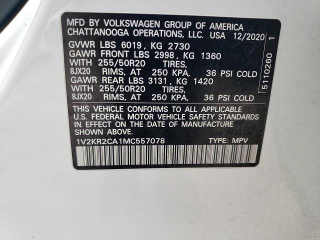1V2KR2CA1MC557078 - 2021 VOLKSWAGEN ATLAS SE Սպիտակ լուսանկար 13