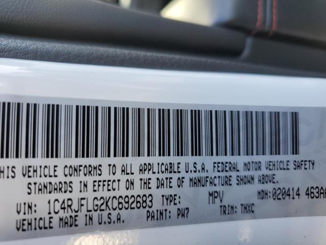 1C4RJFLG2KC692683 - 2019 JEEP GRAND CHER TRAILHAWK თეთრი ფოტო 12