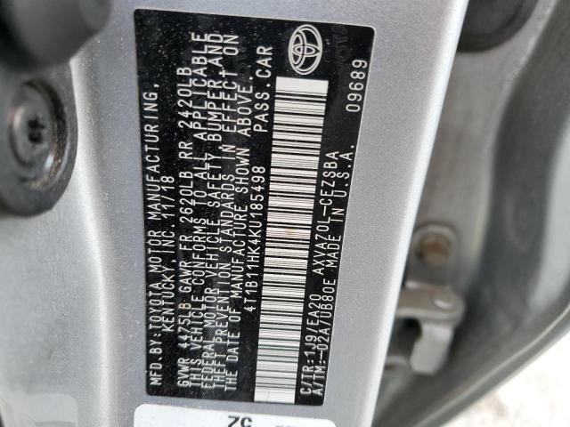 4T1B11HK4KU185498 - 2019 TOYOTA CAMRY L SILVER photo 12