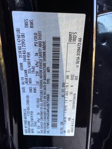 1FMCU9GD4KUB73560 - 2019 FORD ESCAPE SE أسود صورة 10