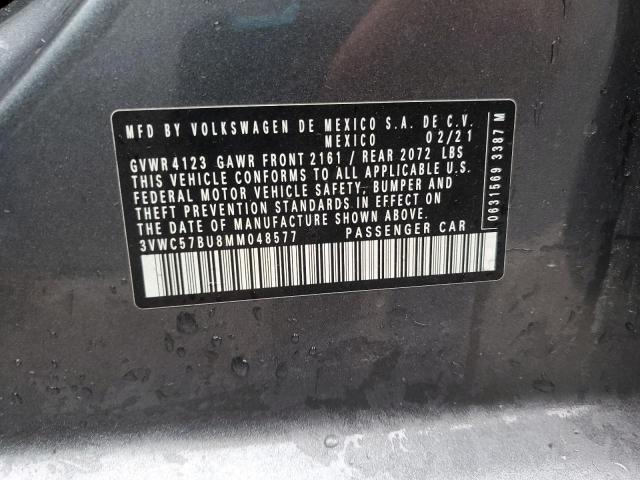 3VWC57BU8MM048577 - 2021 VOLKSWAGEN JETTA S GRAY photo 12