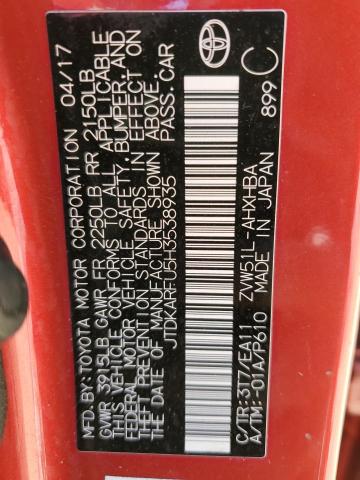JTDKARFU5H3538935 - 2017 TOYOTA PRIUS RED photo 12