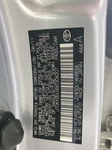 JTDKN3DUXB0308207 - 2011 TOYOTA PRIUS SILVER photo 12