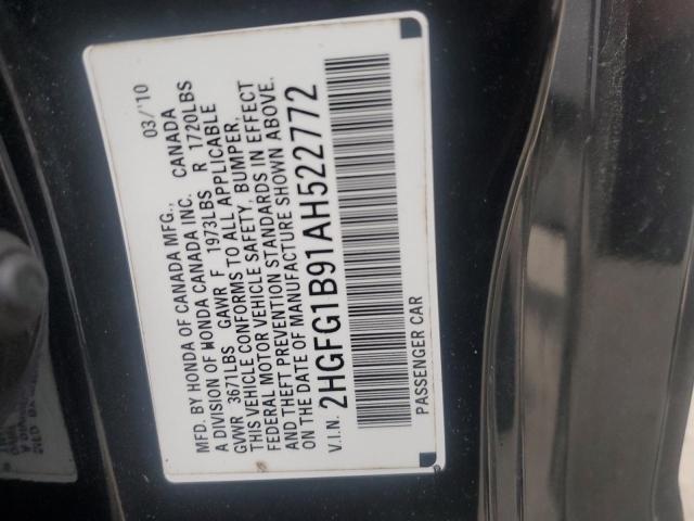 2HGFG1B91AH522772 - 2010 HONDA CIVIC EXL შავი ფოტო 12