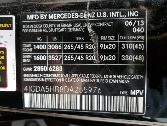 4JGDA5HB8DA255976 - 2013 MERCEDES-BENZ ML 350 4MATIC BLACK photo 14