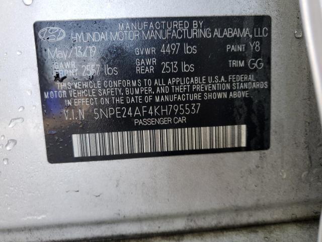 5NPE24AF4KH795537 - 2019 HYUNDAI SONATA SE SILVER photo 12