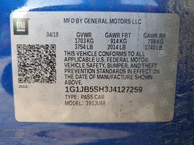 1G1JB5SH3J4127259 - 2018 CHEVROLET SONIC LS BLUE photo 12