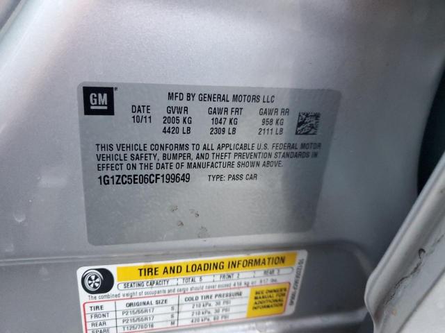 1G1ZC5E06CF199649 - 2012 CHEVROLET MALIBU 1LT SILVER photo 12