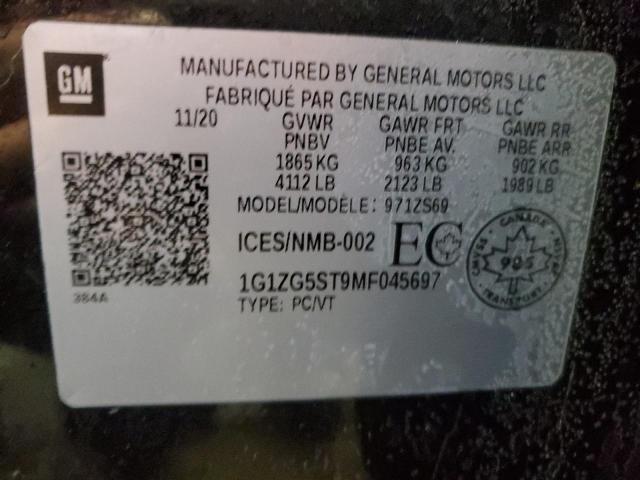 1G1ZG5ST9MF045697 - 2021 CHEVROLET MALIBU RS 黑色 照片 12