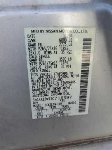 5N1AR18W15C716397 - 2005 NISSAN PATHFINDER LE ვერცხლისფერი ფოტო 13