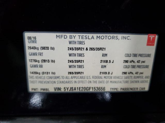 5YJSA1E20GF153656 - 2016 TESLA MODEL S BLACK photo 12