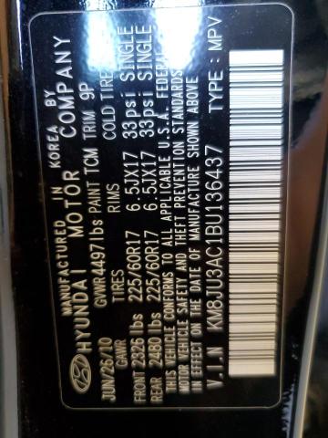 KM8JU3AC1BU136437 - 2011 HYUNDAI TUCSON GLS أسود صورة 13