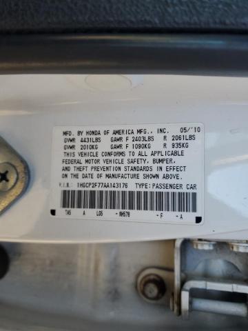 1HGCP2F77AA143176 - 2010 HONDA ACCORD EX WHITE photo 12
