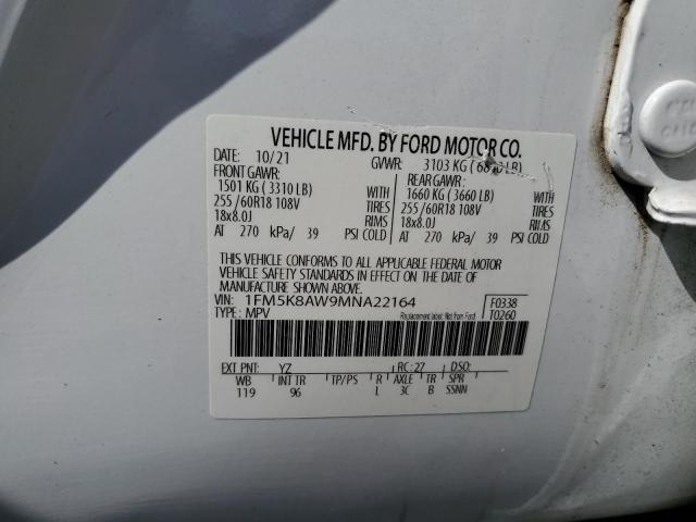 1FM5K8AW9MNA22164 - 2021 FORD EXPLORER POLICE INTERCEPTOR Beyaz fotoğraf 13