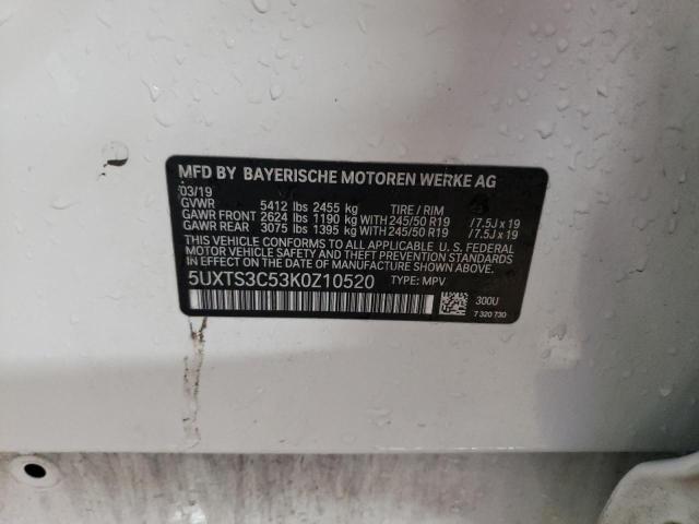 5UXTS3C53K0Z10520 - 2019 BMW X3 XDRIVEM40I WHITE photo 14