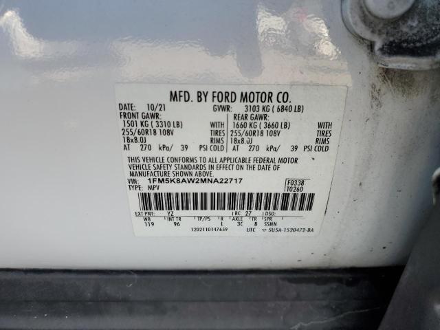 1FM5K8AW2MNA22717 - 2021 FORD EXPLORER POLICE INTERCEPTOR Blanco foto 13