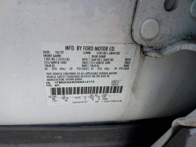 1FM5K8AW5NNA14175 - 2022 FORD EXPLORER POLICE INTERCEPTOR WHITE photo 13