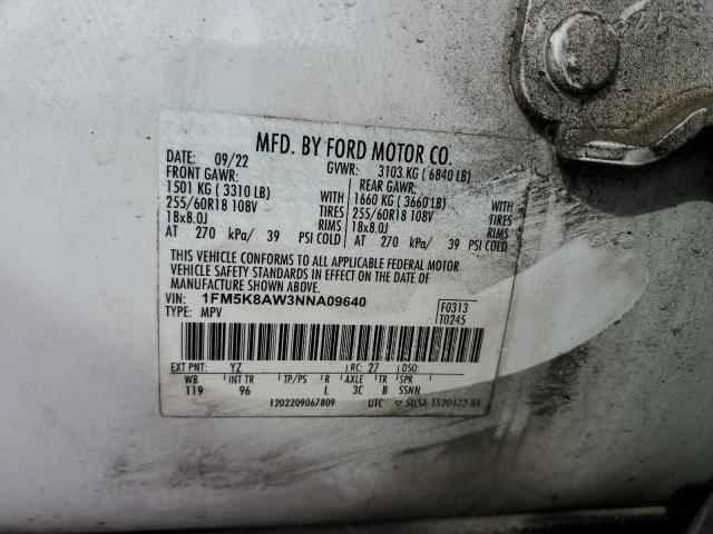 1FM5K8AW3NNA09640 - 2022 FORD EXPLORER POLICE INTERCEPTOR Weiß Foto 13