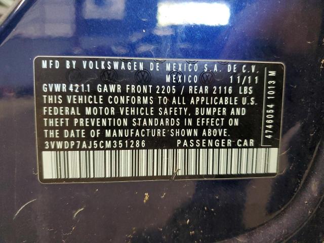 3VWDP7AJ5CM351286 - 2012 VOLKSWAGEN JETTA SE BLUE photo 12