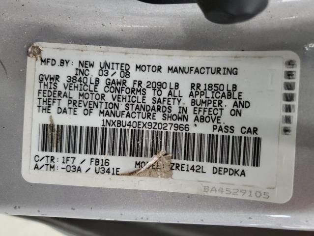 1NXBU40EX9Z027966 - 2009 TOYT COROLLA BASE Сріблястий фото 12