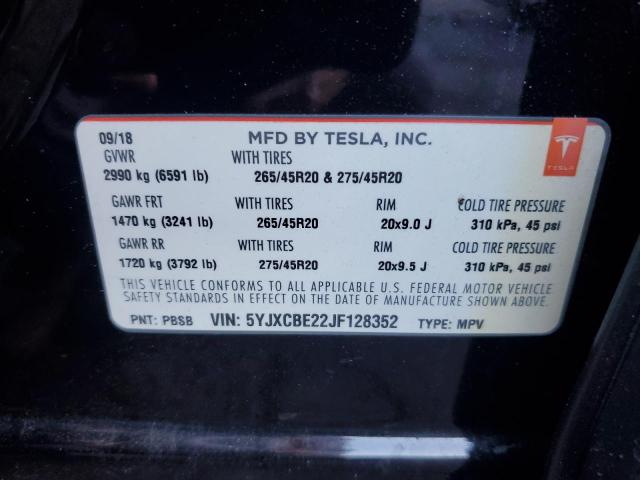 5YJXCBE22JF128352 - 2018 TESLA MODEL X შავი ფოტო 12