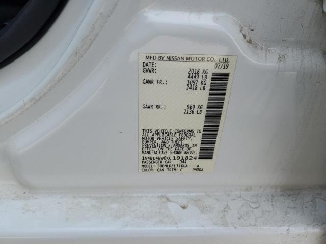 1N4BL4BW0KC191824 - 2019 NISSAN ALTIMA S WHITE photo 13