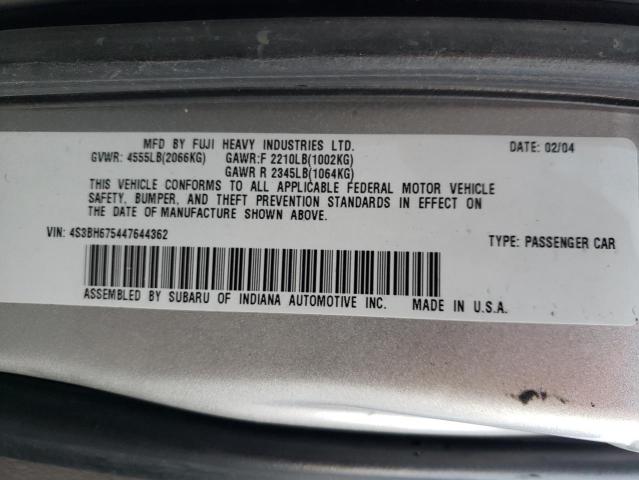 4S3BH675447644362 - 2004 SUBARU LEGACY OUTBACK AWP 银色 照片 13
