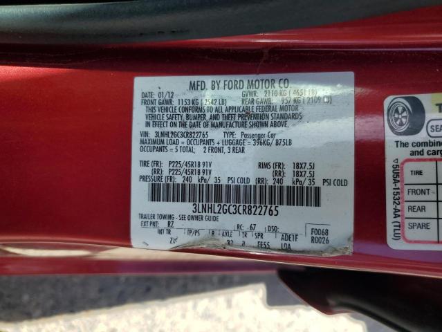 3LNHL2GC3CR822765 - 2012 LINCOLN MKZ RED photo 12