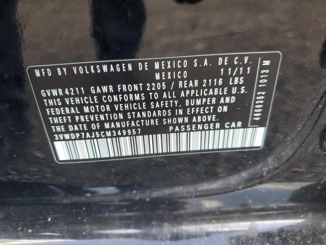 3VWDP7AJ5CM349957 - 2012 VOLKSWAGEN JETTA SE BLACK photo 12