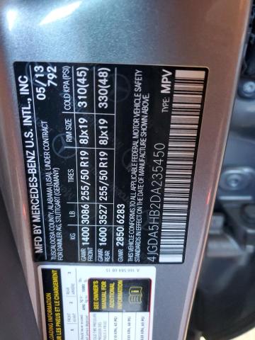 4JGDA5HB2DA235450 - 2013 MERCEDES-BENZ ML 350 4MATIC GRAY photo 13