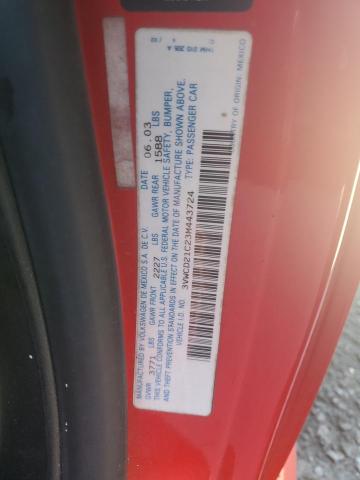 3VWCD21C23M443724 - 2003 VOLKSWAGEN NEW BEETLE GLS Kırmızı fotoğraf 12