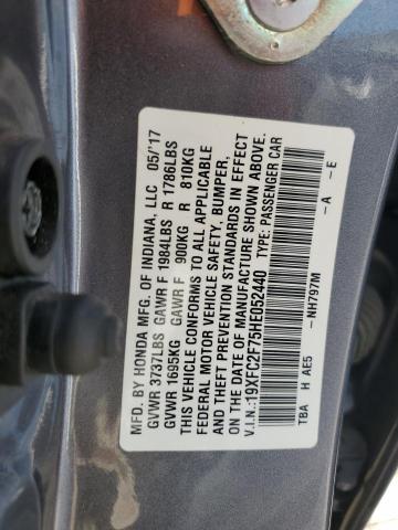 19XFC2F75HE052440 - 2017 HONDA CIVIC EX GRAY photo 13