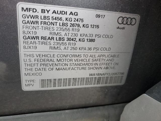 WA1BNAFY2J2057796 - 2018 AUDI Q5 PREMIUM PLUS CHARCOAL photo 12