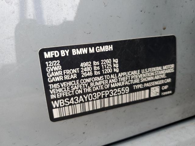 WBS43AY03PFP32559 - 2023 BMW M3 COMPETITION GRAY photo 12
