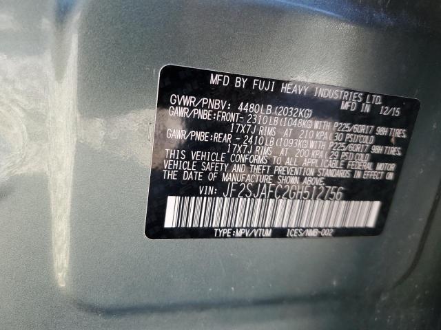 JF2SJAFC2GH512756 - 2016 SUBARU FORESTER 2.5I PREMIUM Жасыл фото 13