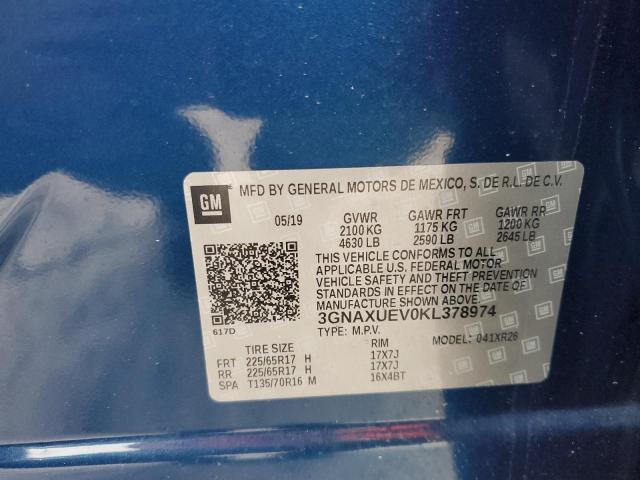 3GNAXUEV0KL378974 - 2019 CHEVROLET EQUINOX LT Mavi fotoğraf 13