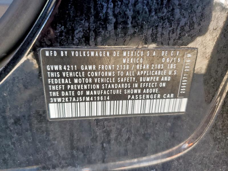 3VW2K7AJ5FM419614 - 2015 VOLKSWAGEN JETTA BASE BLACK photo 12