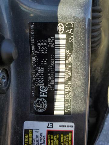 2T1BU4EE1AC356392 - 2010 TOYOTA COROLLA BASE 灰色 照片 12