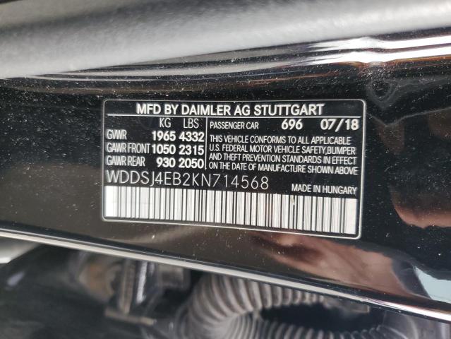 WDDSJ4EB2KN714568 - 2019 MERCEDES-BENZ CLA 250 BLACK photo 12