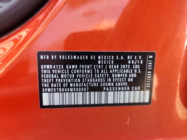 3VWE57BU4KM090007 - 2019 VOLKSWAGEN JETTA SEL ნარინჯისფერი ფოტო 12