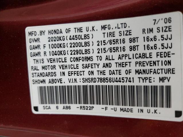 SHSRD78856U445741 - 2006 HONDA CR-V EX RED photo 14