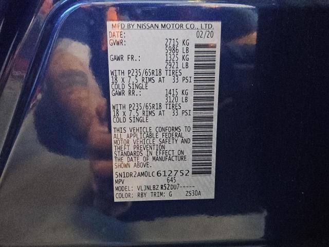 5N1DR2AM0LC612752 - 2020 NISSAN PATHFINDER S 蓝色 照片 13