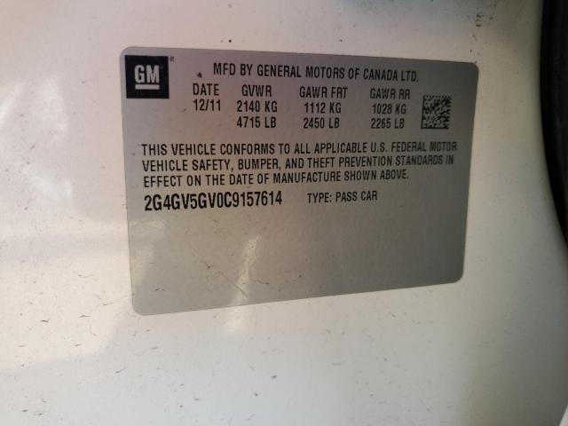 2G4GV5GV0C9157614 - 2012 BUICK REGAL GS WHITE photo 12
