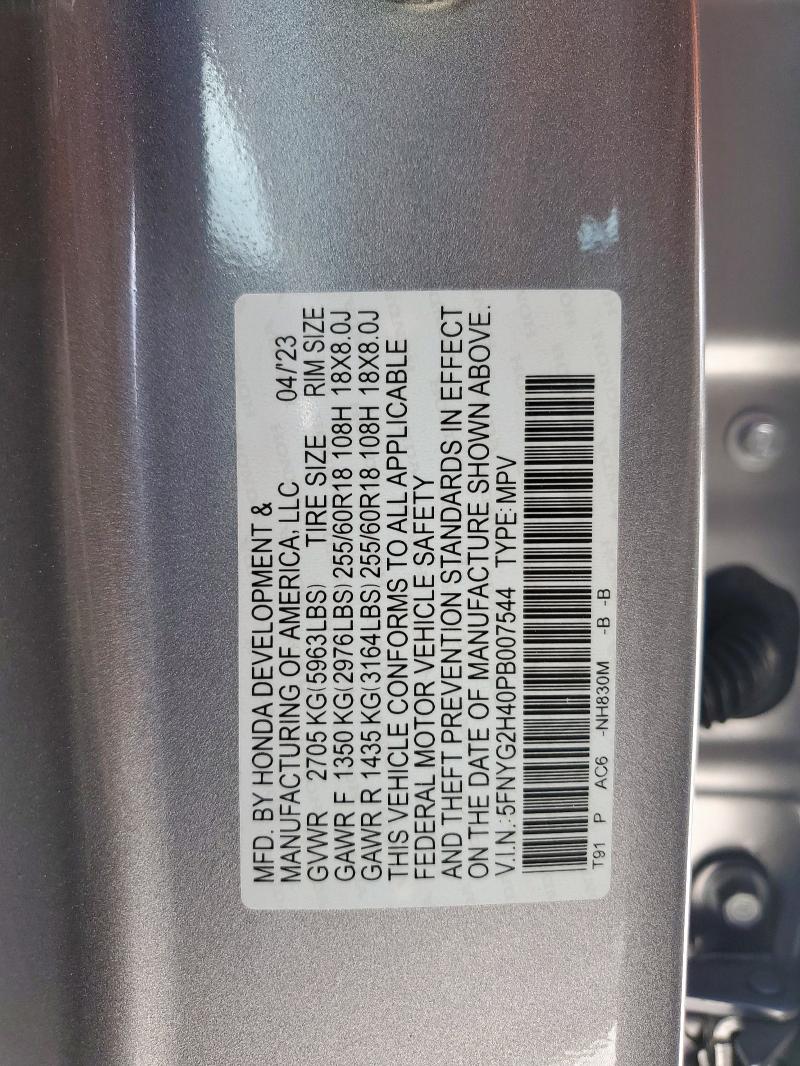 5FNYG2H40PB007544 - 2023 HONDA PILOT EXL SILVER photo 13