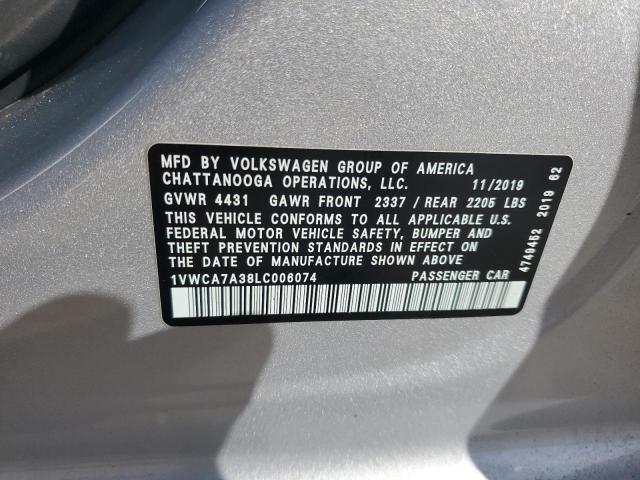 1VWCA7A38LC006074 - 2020 VOLKSWAGEN PASSAT SEL SILVER photo 12